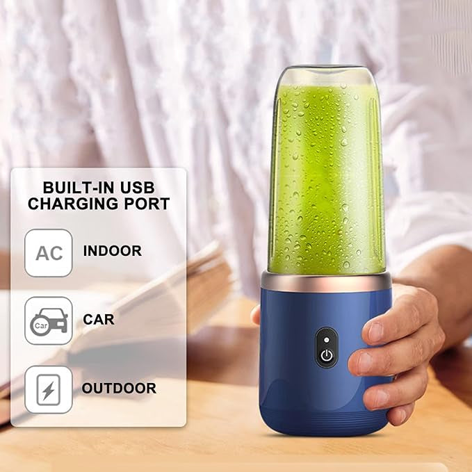 USB Rechargeable Portable Mini Blender – 400ml Personal Juicer with 6 Blades
