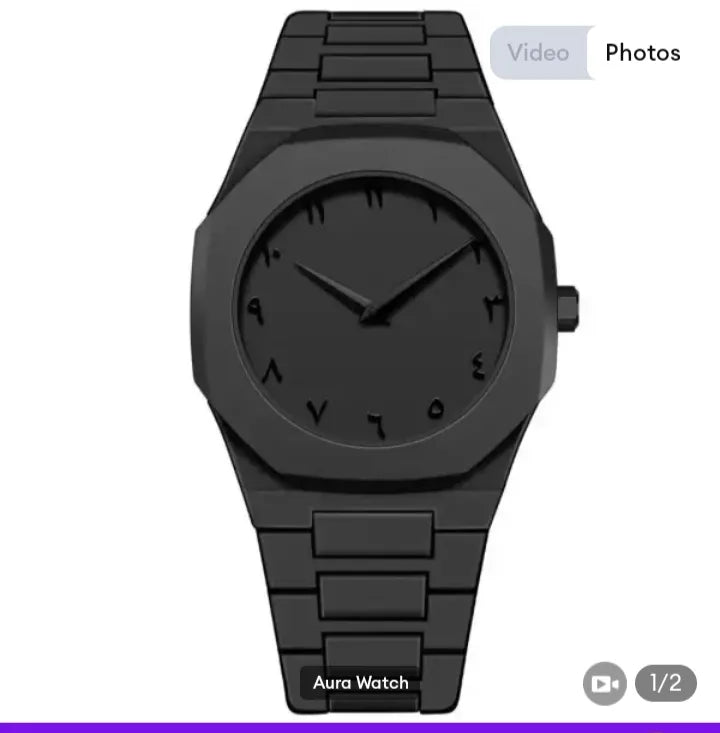 Black Arabic Aura Watch | Elegant Luxury Unisex Design | Stylish Fashion Wristwatch