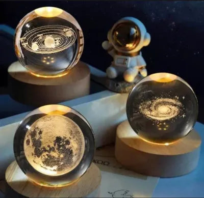 USB LED Night Light – Galaxy Crystal Ball Lamp, 3D Planet Moon Lamp for Festival Gifts & Home Decoration Table Lamps