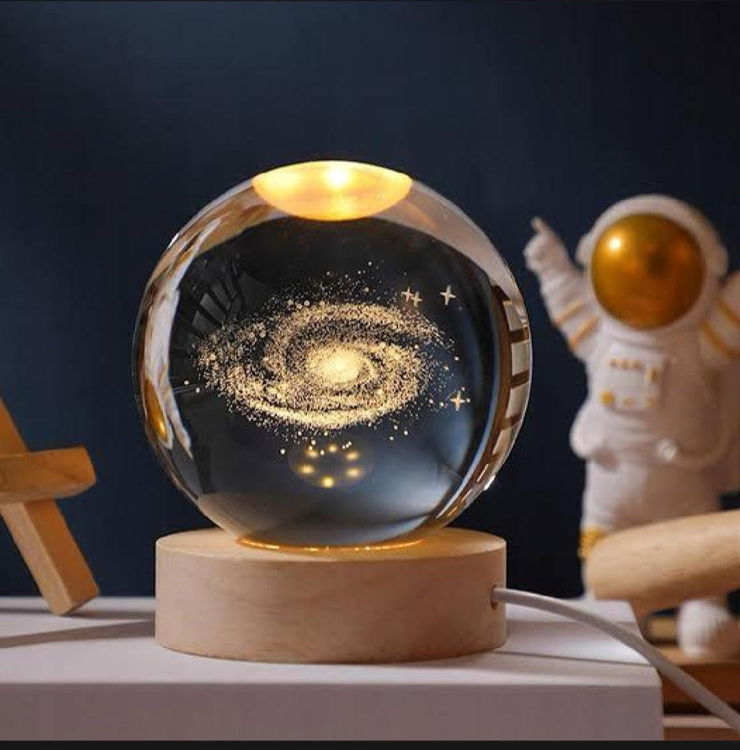 USB LED Night Light – Galaxy Crystal Ball Lamp, 3D Planet Moon Lamp for Festival Gifts & Home Decoration Table Lamps