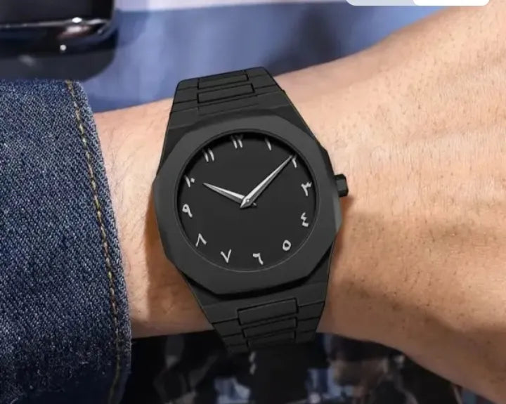 Black Arabic Aura Watch | Elegant Luxury Unisex Design | Stylish Fashion Wristwatch
