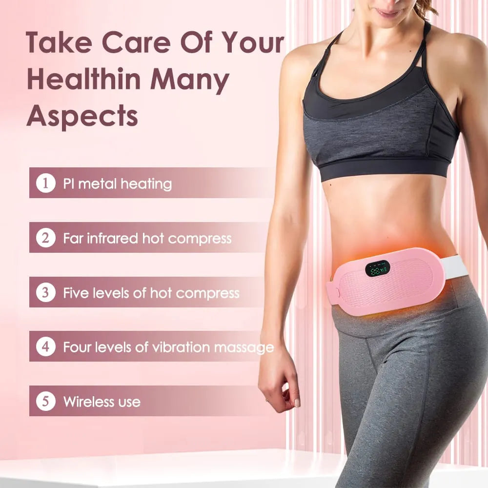 Period Pain Relief Belt – Heated Cramp Massager | 3 Heat Levels & 4 Modes