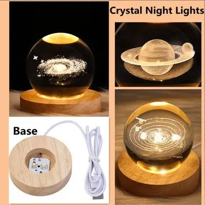 USB LED Night Light – Galaxy Crystal Ball Lamp, 3D Planet Moon Lamp for Festival Gifts & Home Decoration Table Lamps