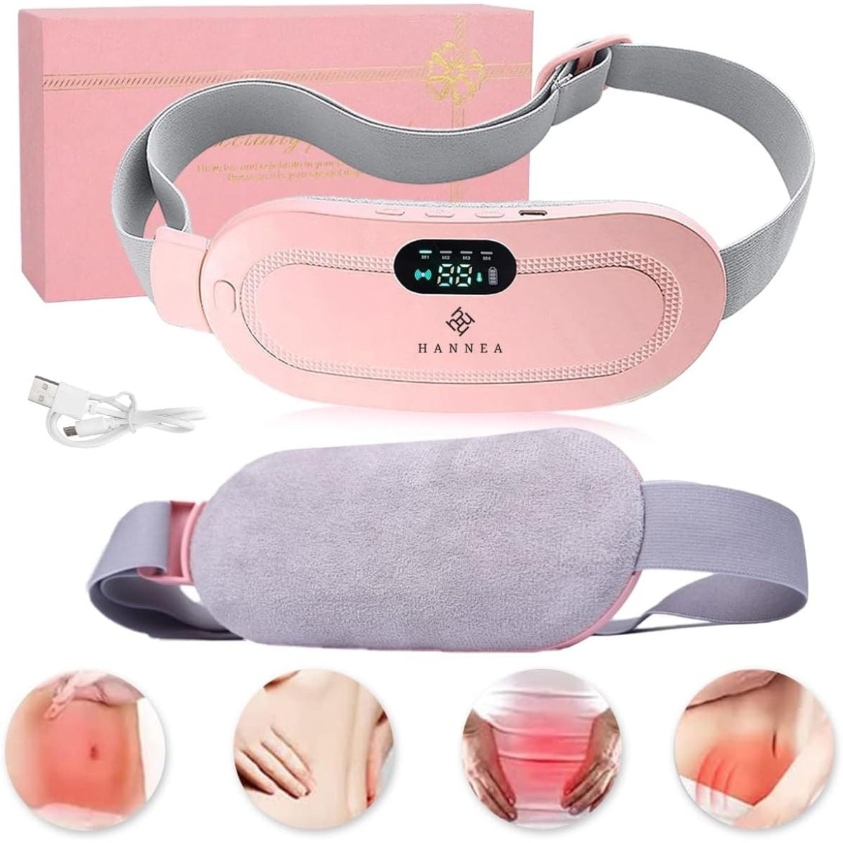 Period Pain Relief Belt – Heated Cramp Massager | 3 Heat Levels & 4 Modes