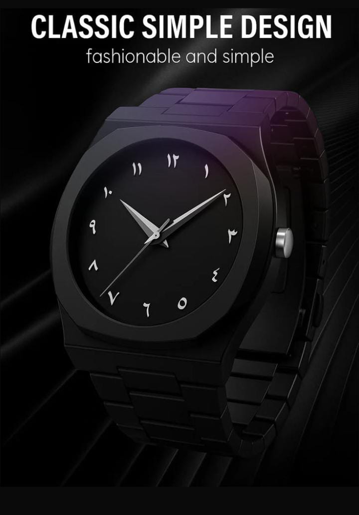 Black Arabic Aura Watch | Elegant Luxury Unisex Design | Stylish Fashion Wristwatch