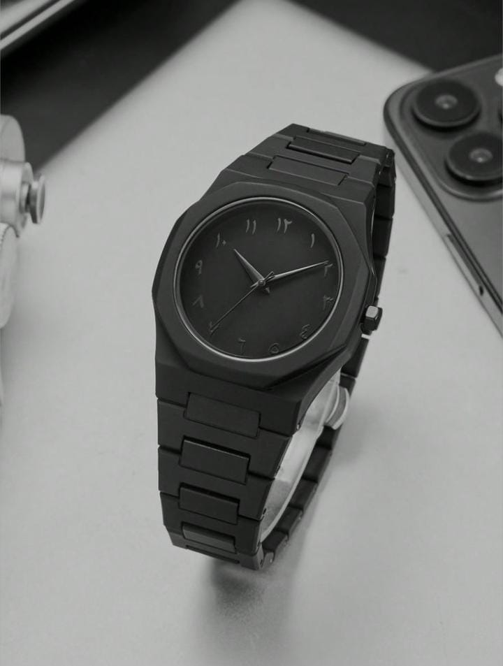 Black Arabic Aura Watch | Elegant Luxury Unisex Design | Stylish Fashion Wristwatch